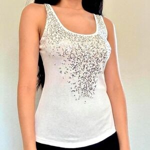 Y2K White & Silver Sequin Tank